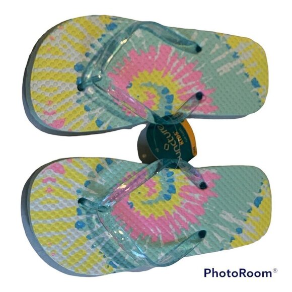 Juncture Kids Flip Flops Thong Sandals Size L 2/3 Outdoor Beach Ty Dye Casual - Picture 3 of 7